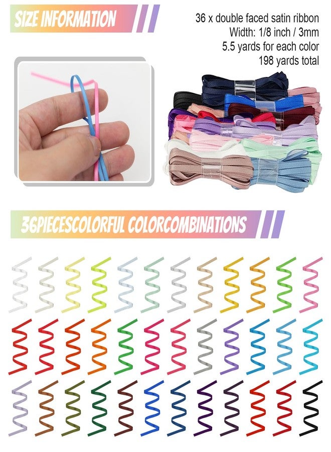 Mlurcu Thin Satin Ribbon 1/8 Inch Assorted Colors Small Fabric Ribbons for Crafts 36 Multi Pack 198 Yards Double Faced Solid Color Rainbow Ribbon for Gift Wrapping Sewing Hair Bows Card Making Wedding Decor - Image 3